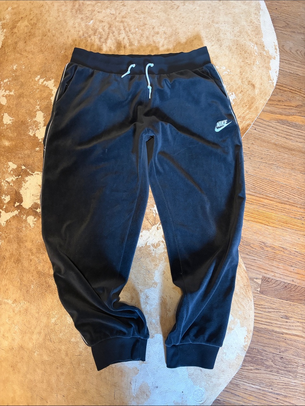 Nike Black womens velour Joggers with White Logo and Drawstring